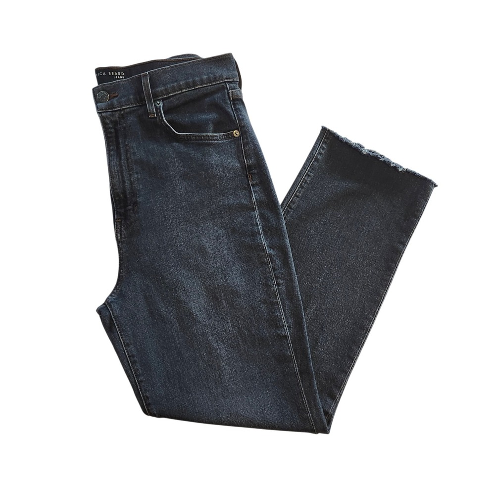 Veronica Beard Joey High Rise Straight Leg Jeans Faded Black Denim Raw Hem Sz 30 - Picture 1 of 5